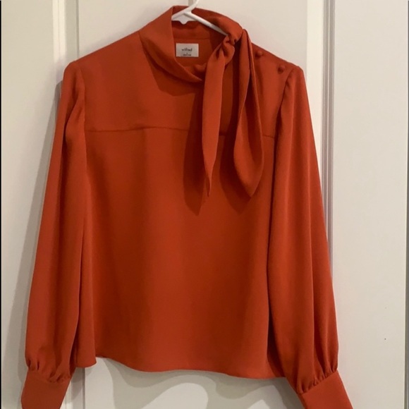 Wilfred Tops - WILFRED BURNT ORANGE TRAPEZE PUSSY BOW LONG SLEEVE BLOUSE TOP